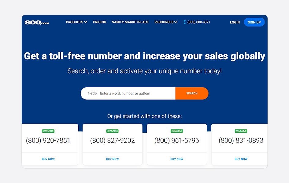 800.com Vanity Phone Number Provider