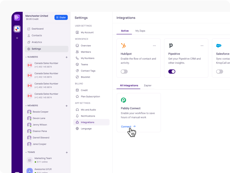 open the integration menu and select pabbly