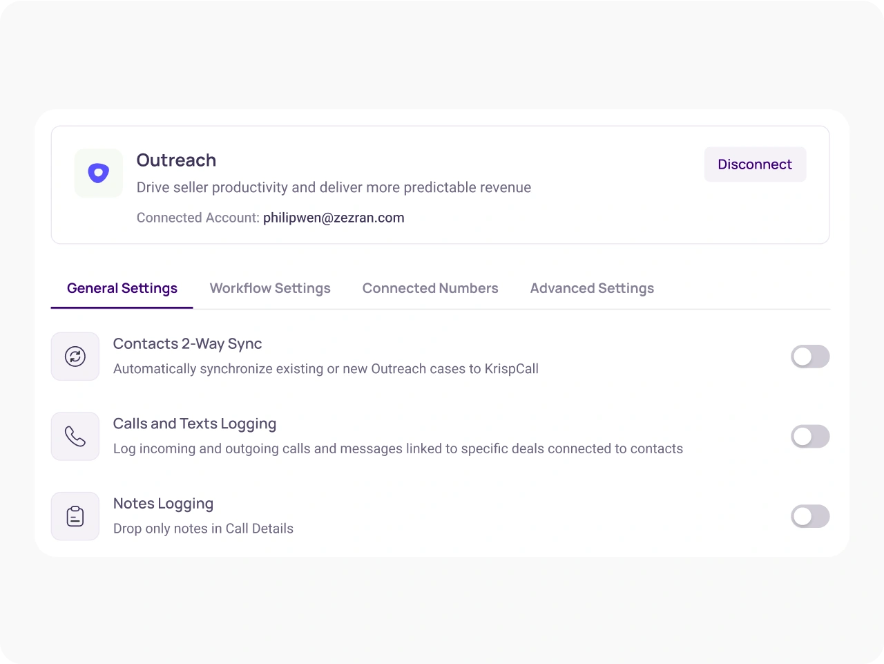 Access Integration Settings KrispCallxOutreach img