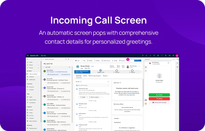 An automatic screen pops with comprehensive contact details for personalized greetings mobile img