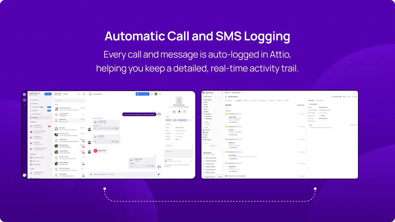 Automatic Call and SMS Logging attio