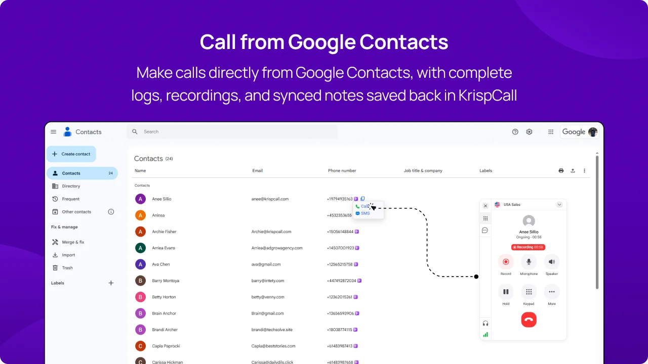 Call from Google Contacts