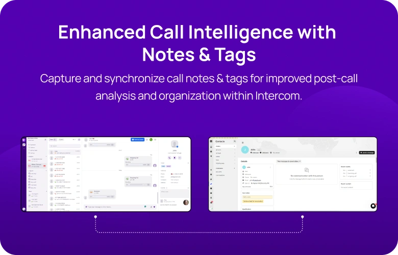 Capture and synchronize call notes & tags for improved post-call analysis and organization within Intercom mobile img