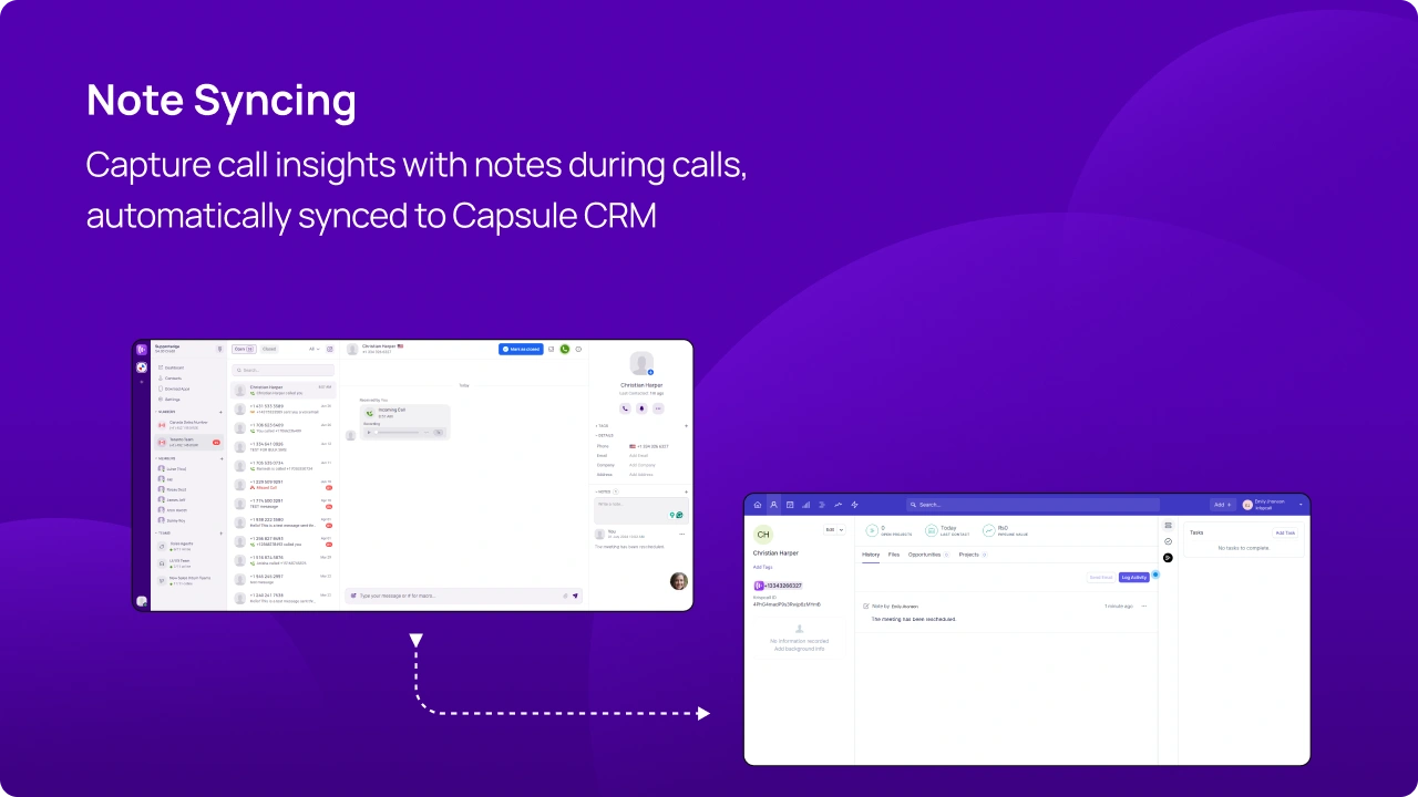Capture call insights with notes during calls, automatically synced to Capsule CRM img