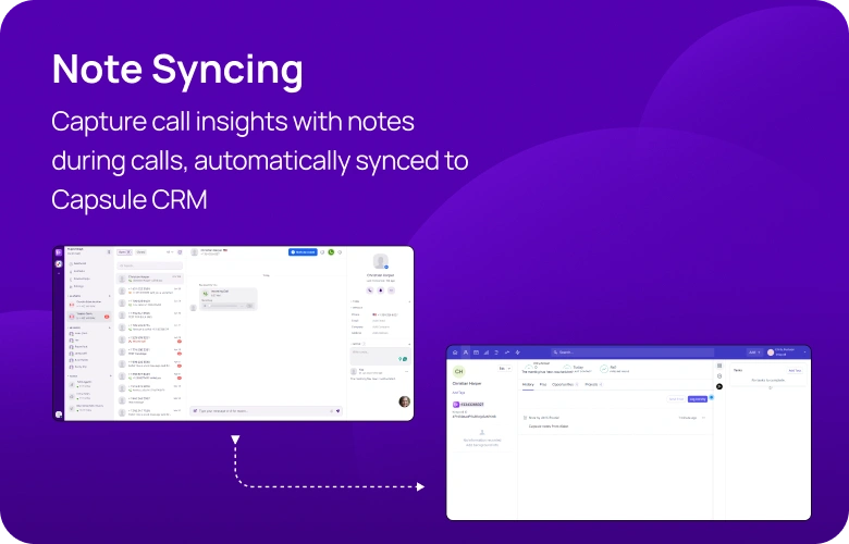 Capture call insights with notes during calls, automatically synced to Capsule CRM mobile img