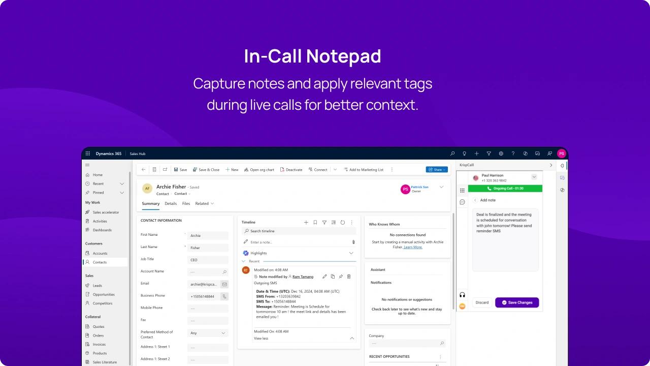 Capture notes and apply relevant tags during live calls for better context img