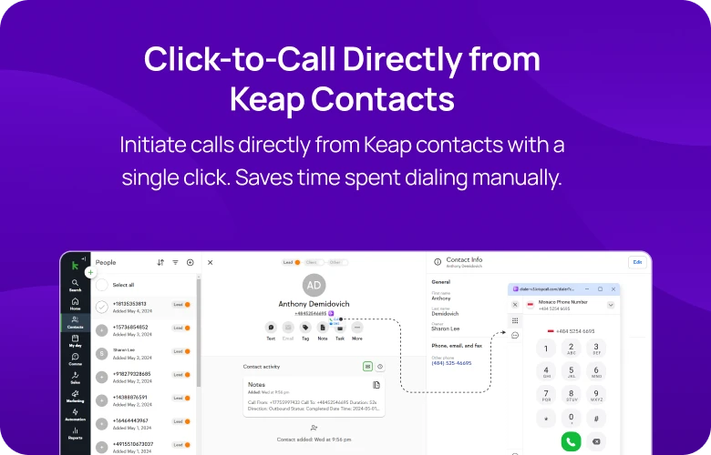 Click-to-Call Directly from Keap Contacts KrispCallxKeap mobile image