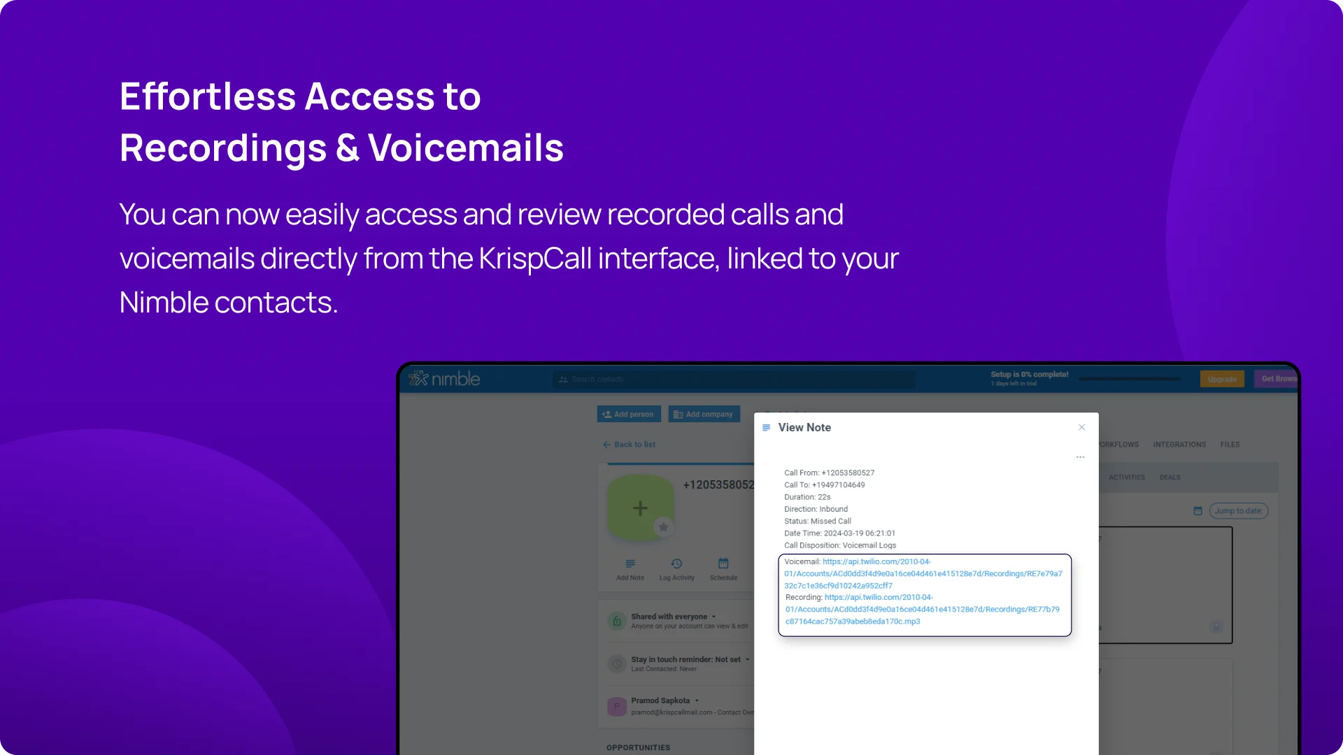 Effortless Access to Recordings & Voicemails KrispCallxNimble img