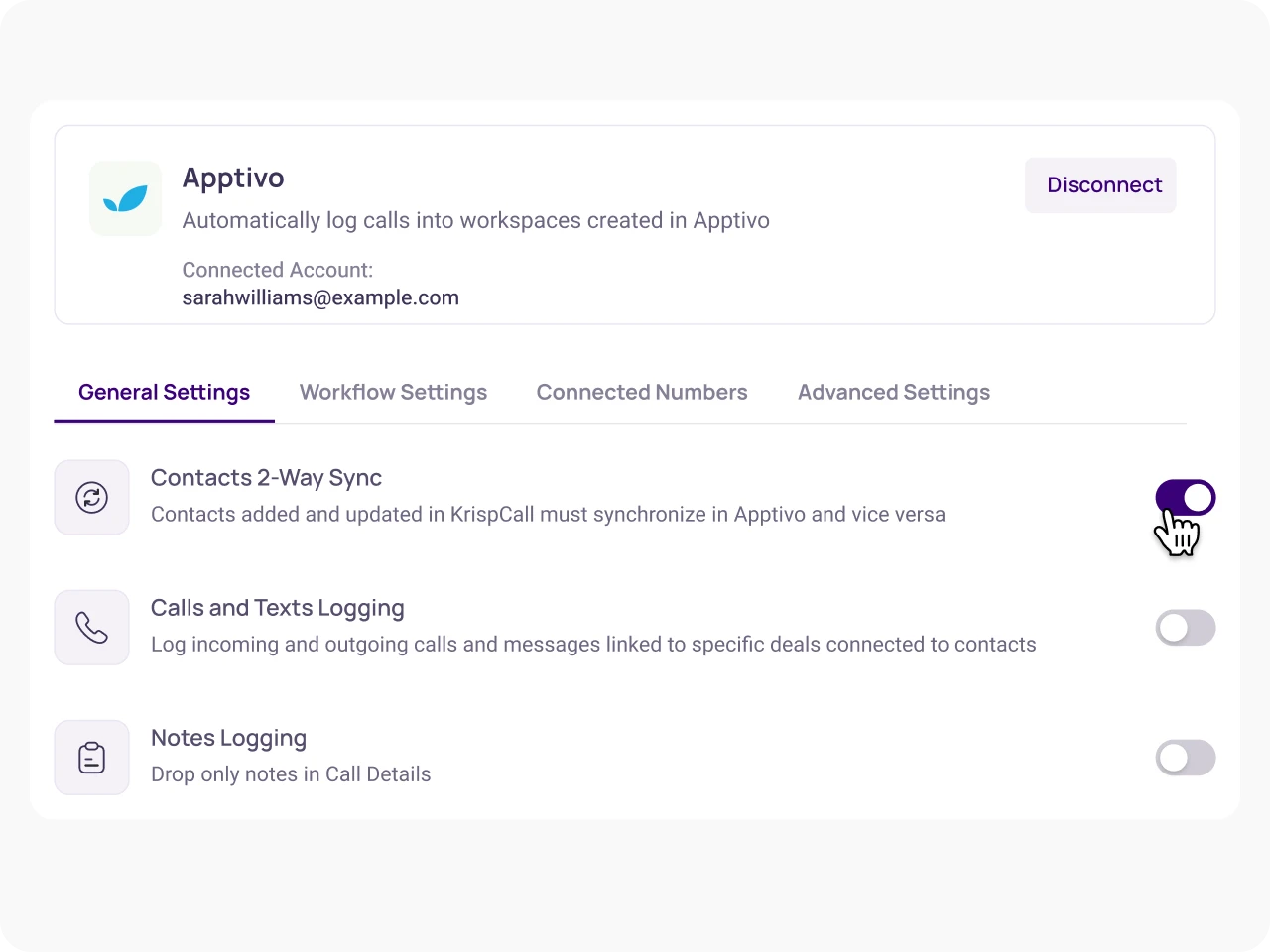 Enable Apptivo Integration Features KrispCallxApptivo img