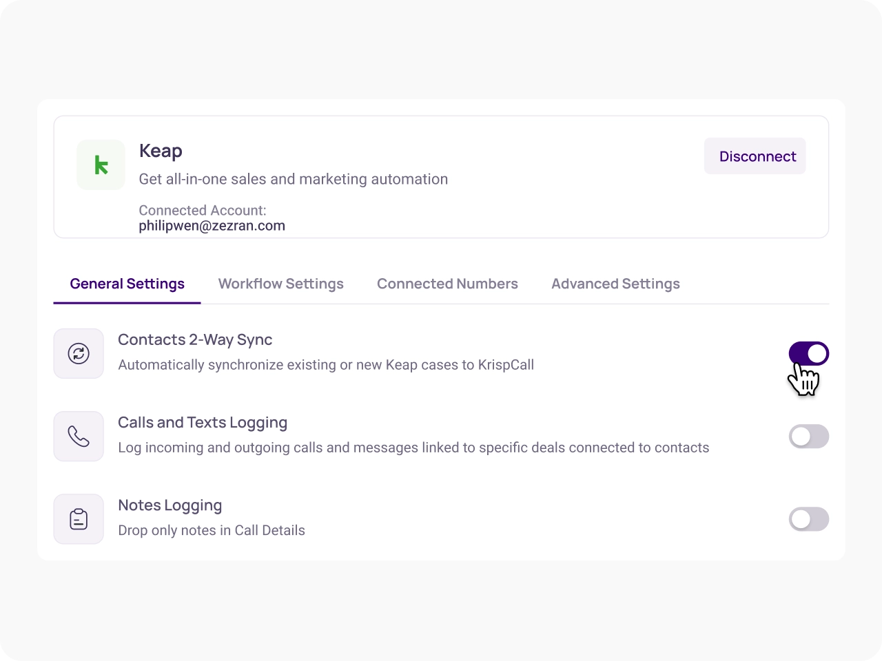 Enable Keap Integration Features KrispCallxKeap img