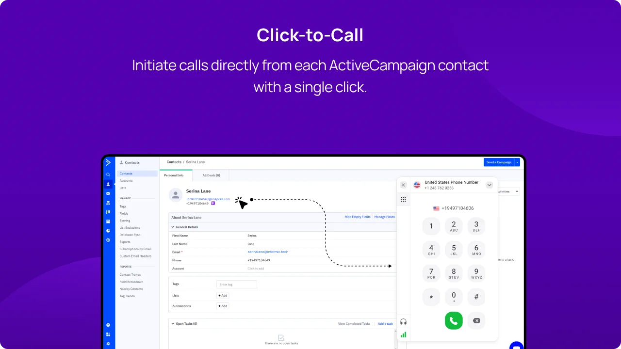 Initiate calls directly from each ActiveCampaign
