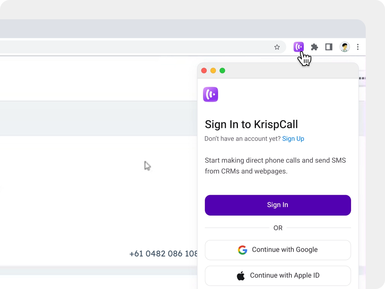 Install KrispCall Browser Extension to enable Click to Call functionality KrispCallxActiveCampaign img
