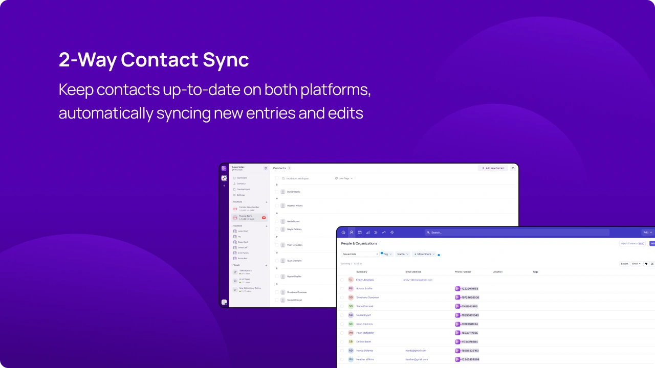 Keep contacts up-to-date on both platforms, automatically syncing new entries and edits img