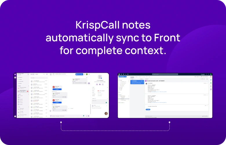 KrispCall notes automatically sync to Front for complete context KrispCallxFront respo img