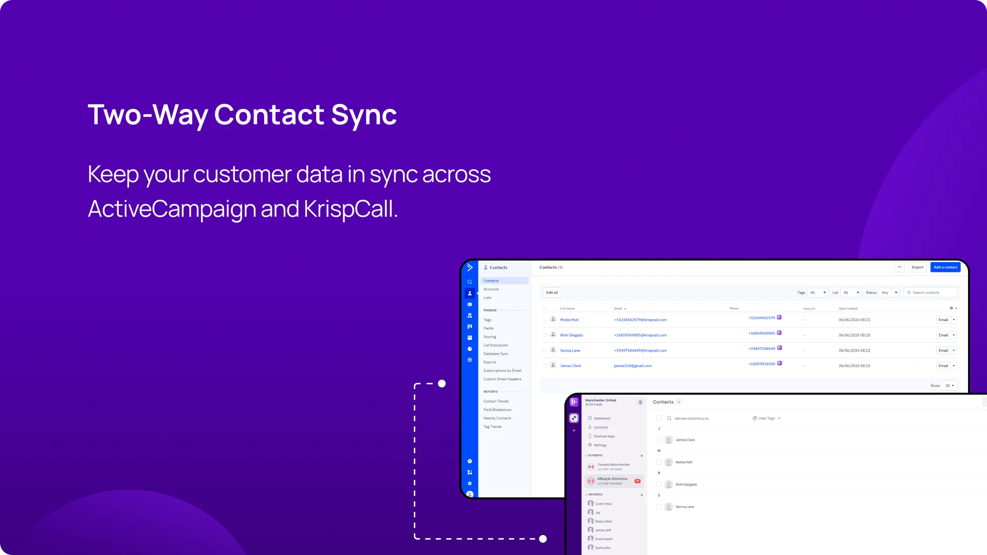 KrispCall X ActiveCampaign Two-Way Contact Sync img