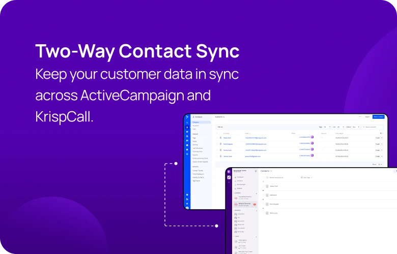 KrispCall X ActiveCampaign Two-Way Contact Sync respo img