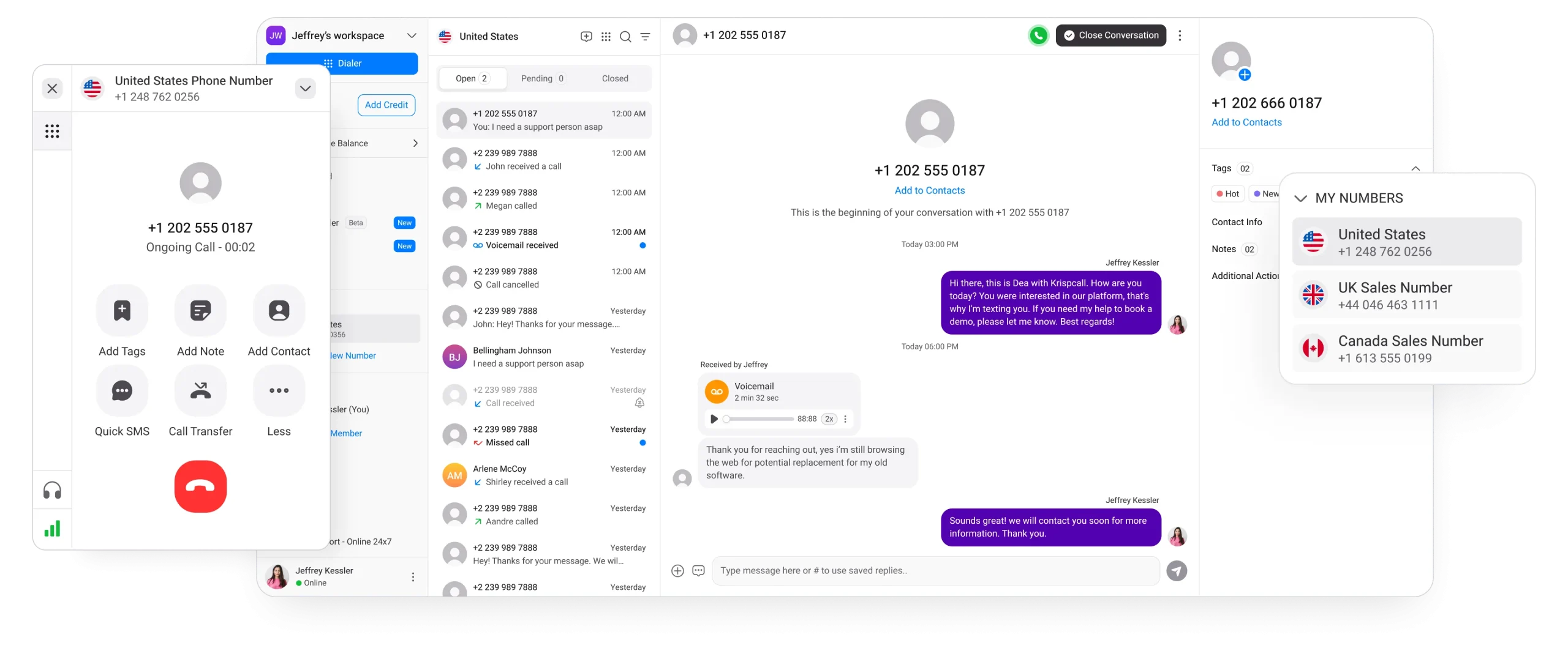 KrispCall’s Features desktop