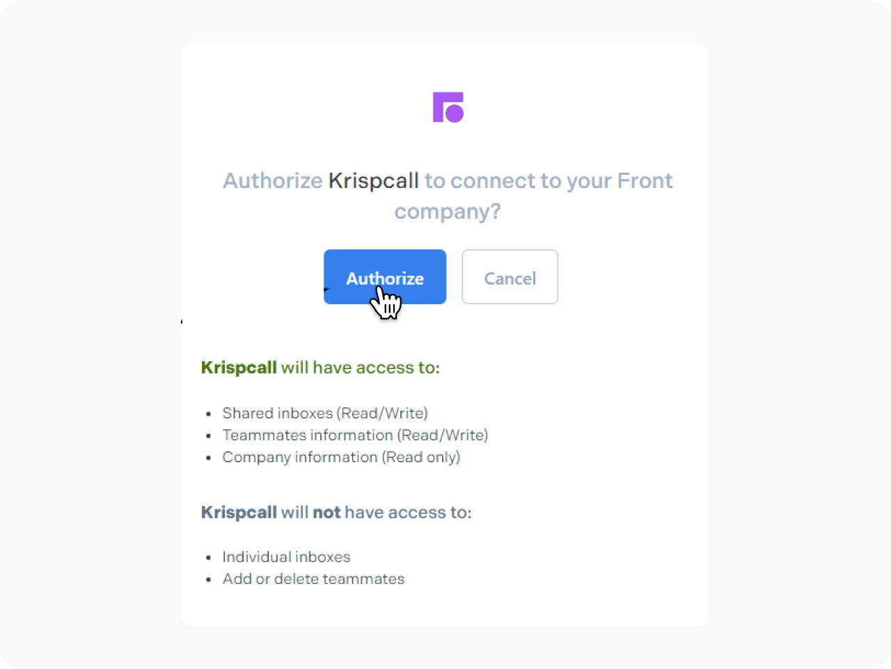 KrispCallxFront Authorize to Front image