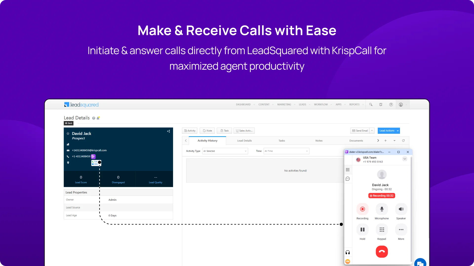 KrispCallxLeadSquared Initiate & answer calls directly from LeadSquared with KrispCall img