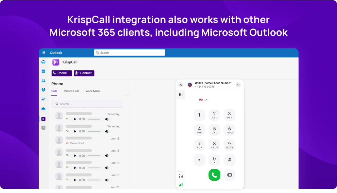 KrispCallxMicrosoft_Teams KrispCall integration also works with other Microsoft 365 clients, including Microsoft Outlook img
