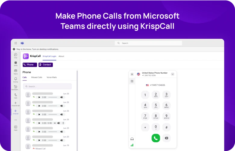 KrispCallxMicrosoft_Teams Make Phone Calls from Microsoft Teams directly using KrispCall respo img