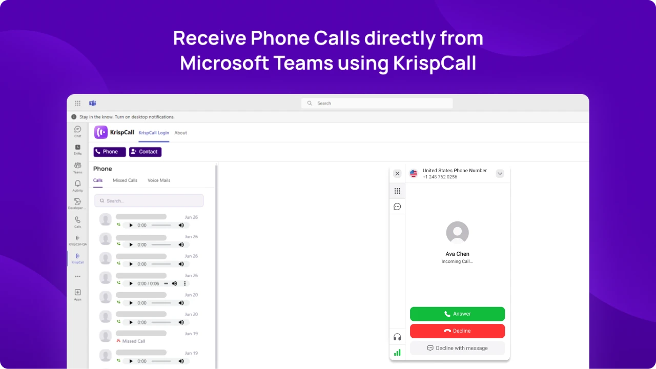 KrispCallxMicrosoft_Teams Receive Phone Calls directly from Microsoft Teams using KrispCall img