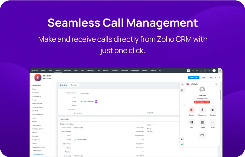 KrispCallxZoho_CRM Seamless Call Management respo img