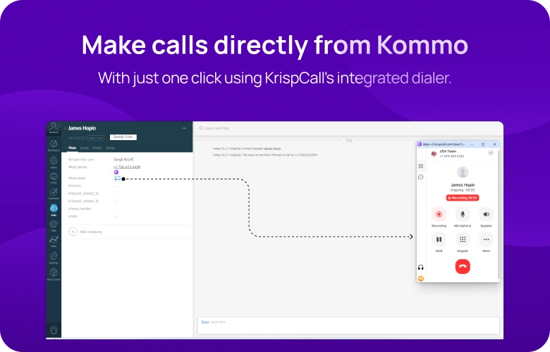 Make calls directly from Kommo With just one click using KrispCall’s integrated dialer mobile img