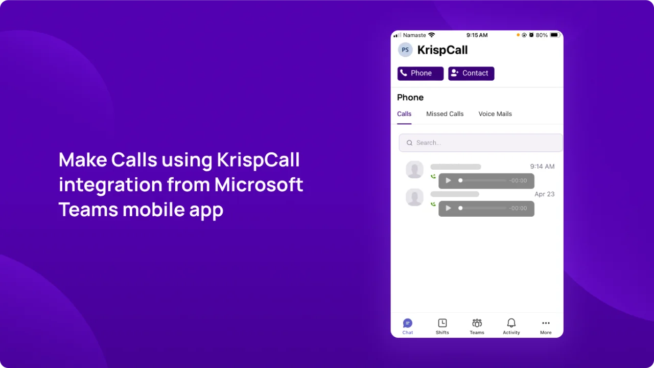 Make Calls using KrispCall integration from Microsoft Teams mobile app KrispCallxMicrosoft_Teams img