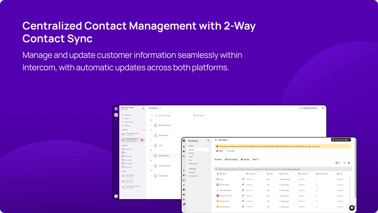 Manage and update customer information seamlessly within Intercom, with automatic updates across both platforms img