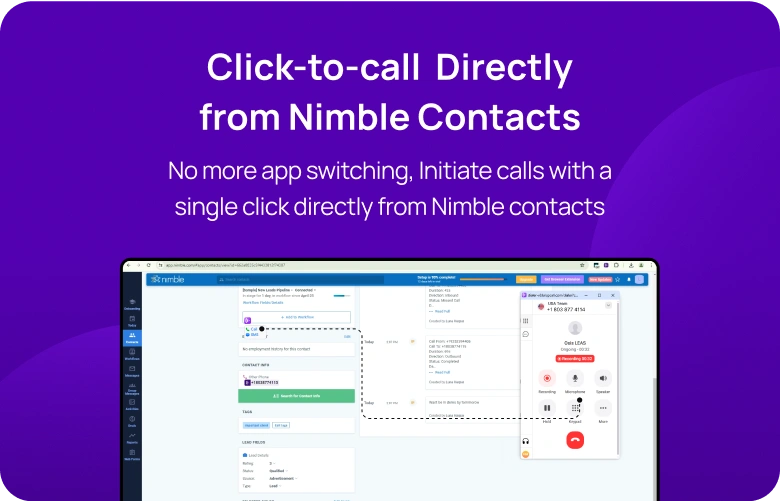 No more app switching, Initiate calls with a single click directly from Nimble contacts  mobile img