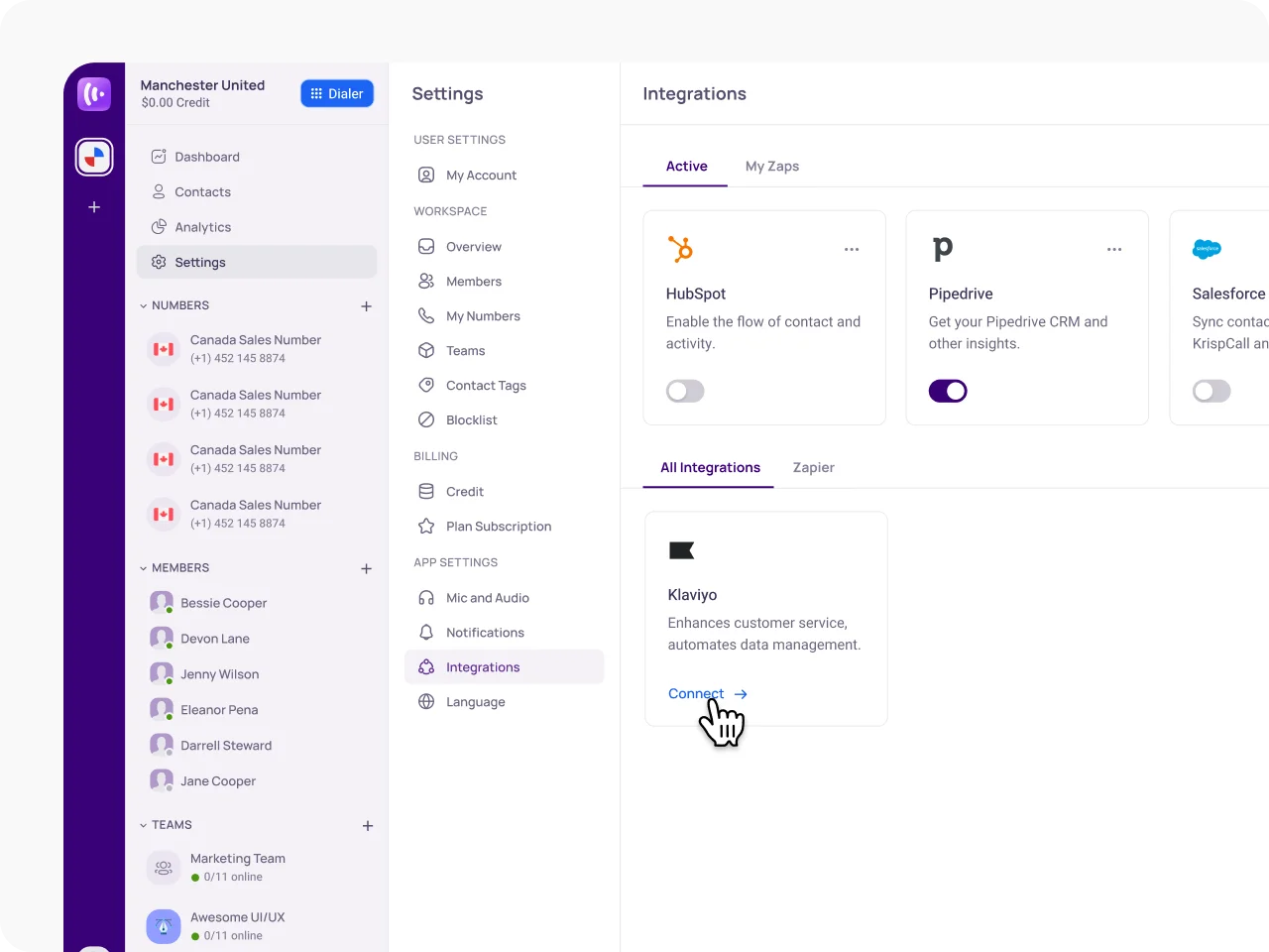 Open the Integration Menu and Select Klaviyo