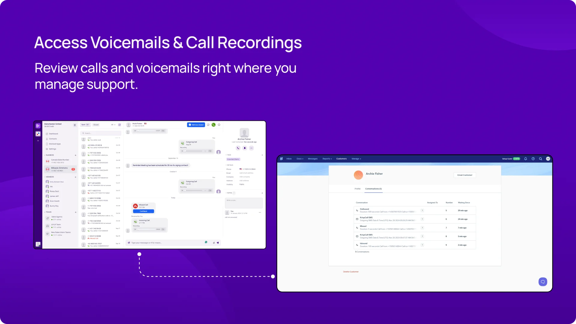 Review calls and voicemails right where you manage support KrispCallxHelp_Scout image
