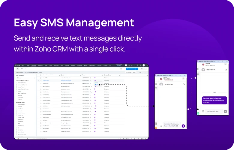 Send and receive text messages directly within Zoho CRM with a single click KrispCallxZoho_CRM respo img