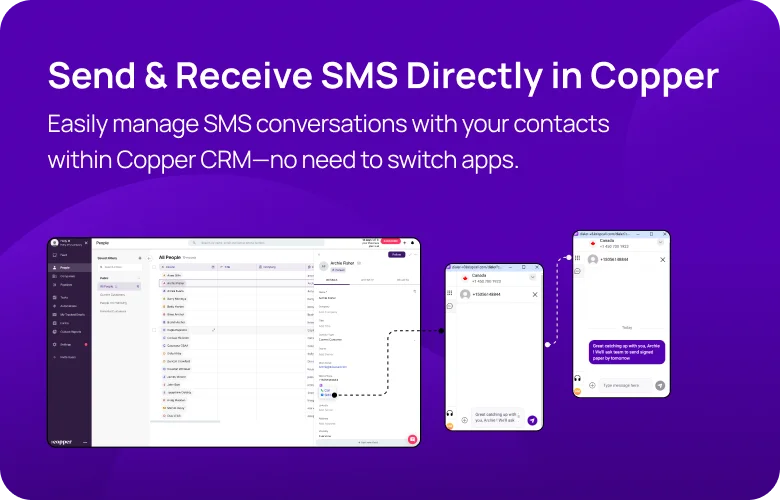 Send & Receive SMS Directly in Copper KrispCallxCopper respo img