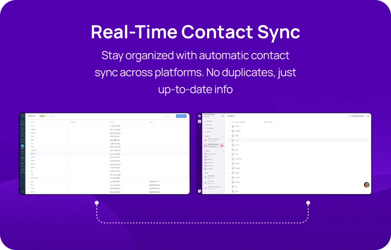 Stay organized with automatic contact sync across platforms. No duplicates, just up-to-date info mobile img