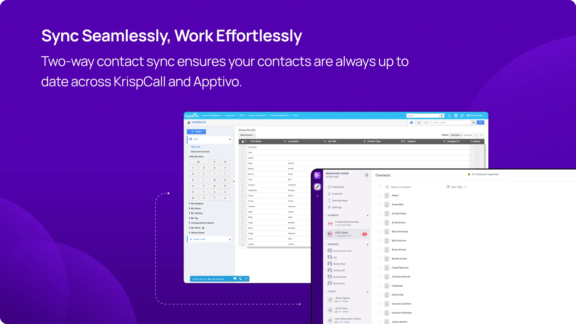 Two-way contact sync ensures your contacts are always up to date across KrispCall and Apptivo img