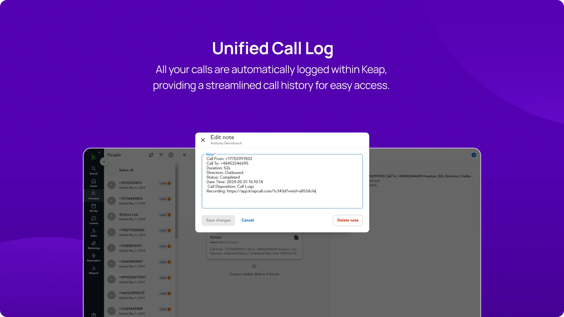 Unified Call Log KrispCallxKeap image