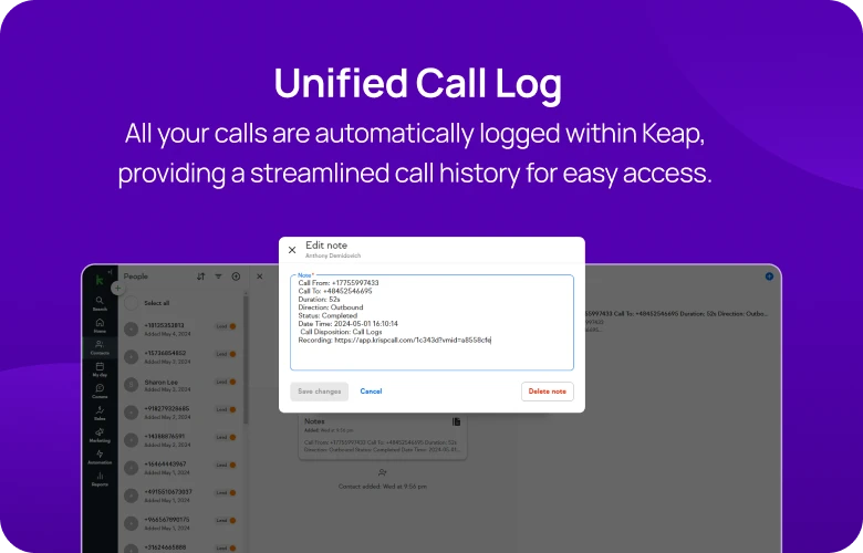 Unified Call Log KrispCallxKeap mobile image