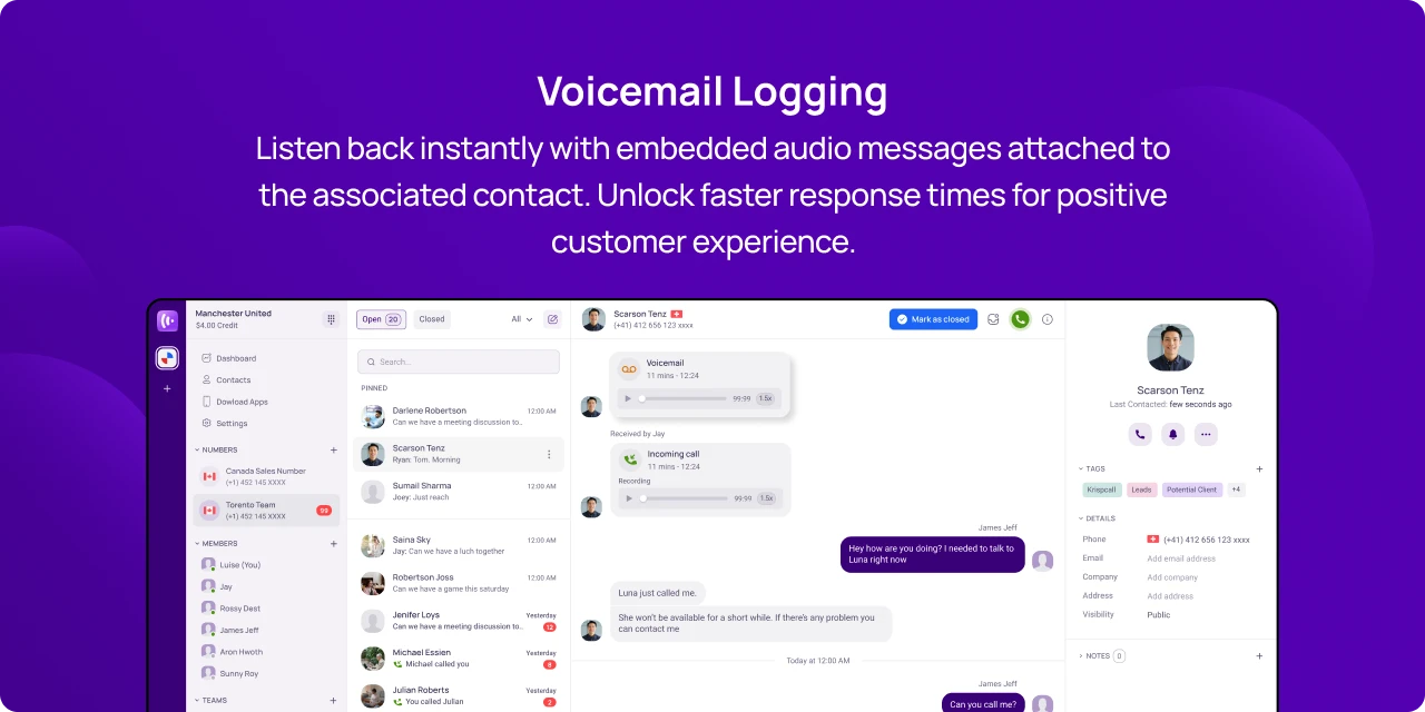 Voicemail logging KrispCallxmonday.com img