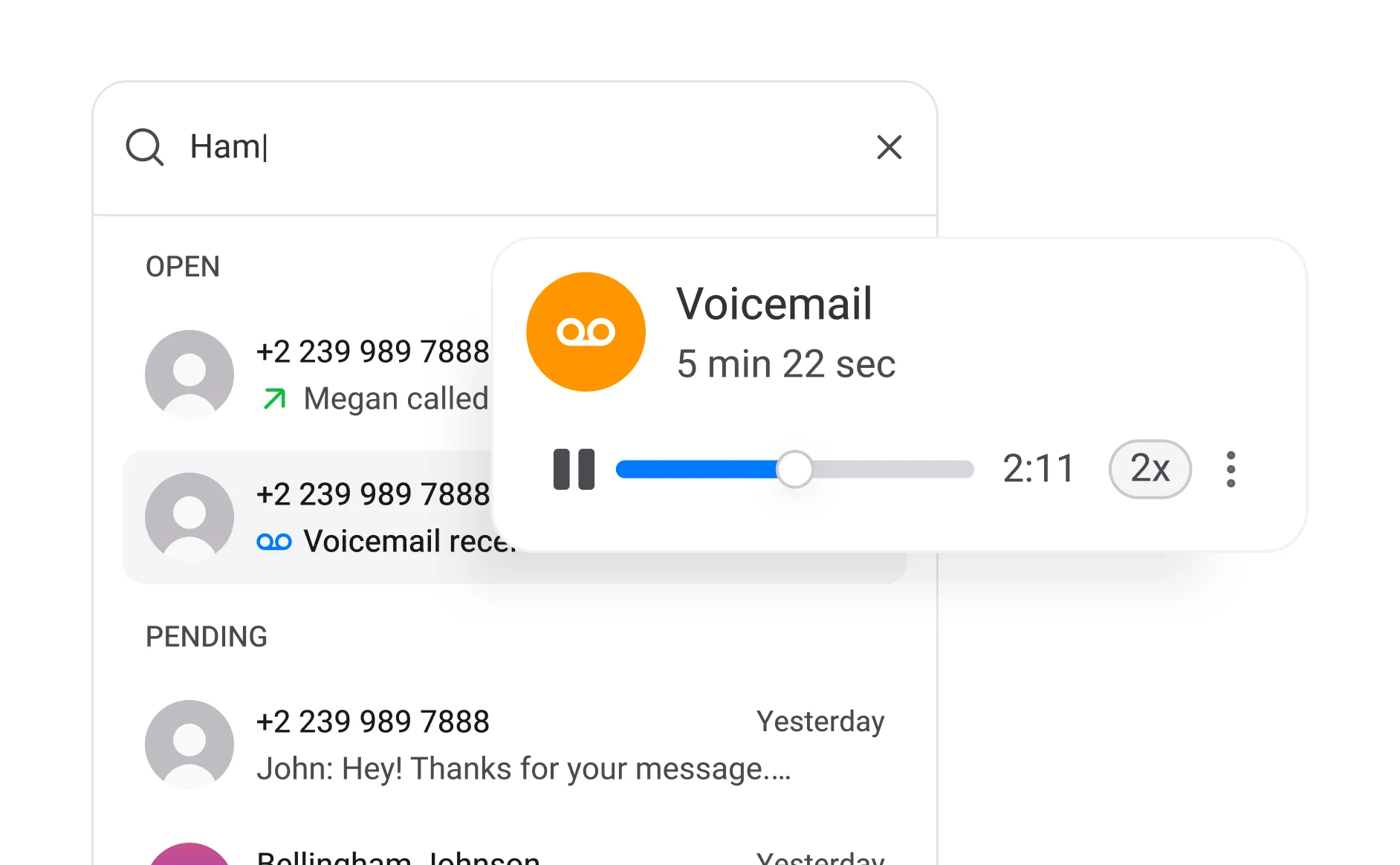 Voicemail main page